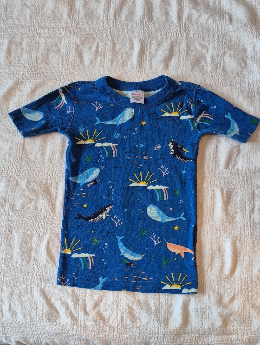 Hanna Andersson boys size 110 or 5 blue ocean design pajama top VGUC